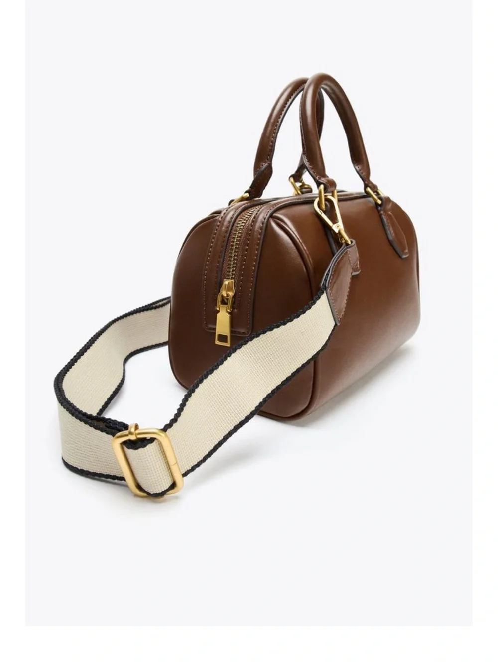 Zara Brown Leather Satchel with Gold Hardware